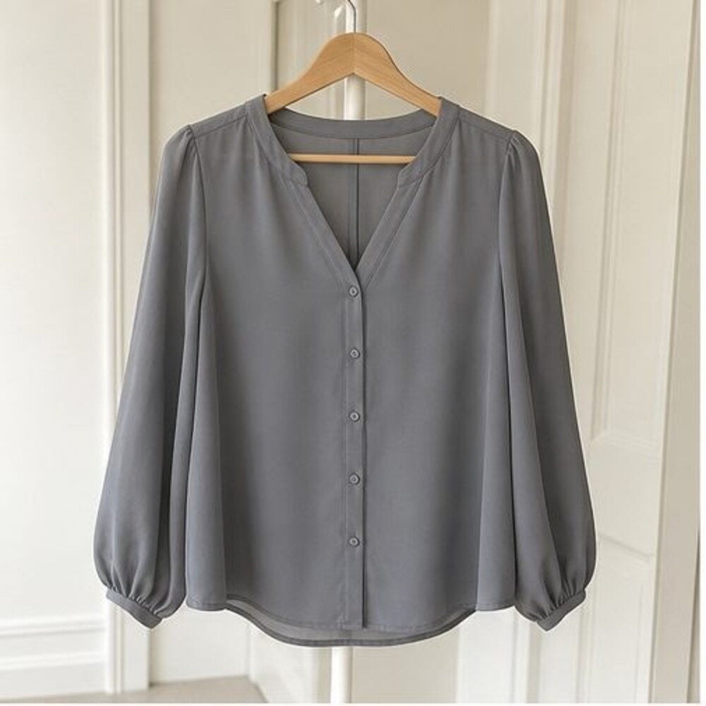 Gray Tie Neck Blouse